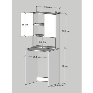 Moonlife Beyaz Üst Dolaplı Çok Amaçlı Çamaşır Makinesi Dolabı