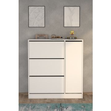 Moonlife Dolaplı Beyaz Milano 3 Kapaklı Kayar Raflı Ayakkabılık