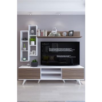 Moonlife İstanbul Dolaplı 2 Beyaz Ceviz Michonne Tv Ünitesi