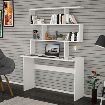 Moonlife Kaya Beyaz Kitaplıklı Çalışma Masası