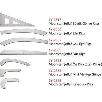 Moonstar 7 Parça Şeffaf Plastik Riga Cetvel Takım