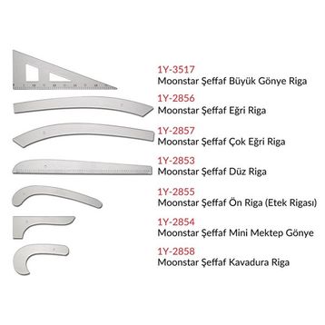 Moonstar 7 Parça Şeffaf Plastik Riga Cetvel Takım