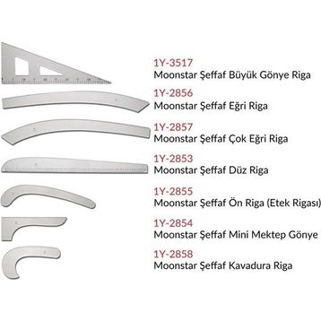 Moonstar 7 Parça Şeffaf Plastik Riga Cetvel Takım