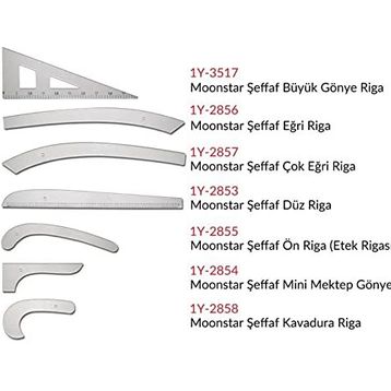 Moonstar 7 Parça Şeffaf Plastik Riga Cetvel Takım