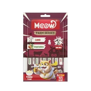 Moow Kuzu Etli Sebzeli ve Keçi Sütlü Yetişkin Sıvı 6x12 gr Kedi Ödül Maması