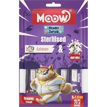 Moow Somonlu Keçi Sütlü 6x12 gr Sterilised Kedi Krema Ödülü
