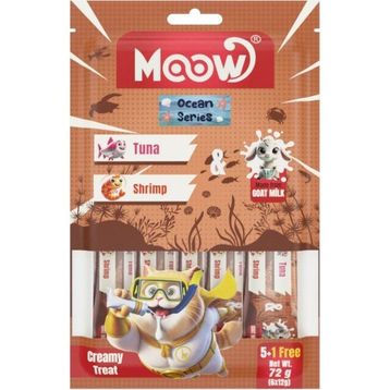 Moow Ton Balıklı Karidesli ve Keçi Sütlü Yetişkin Sıvı 6x12 gr Kedi Ödül Maması