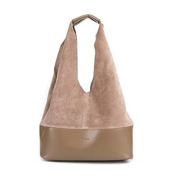 Morca 57x36x15 cm Tek Ebat Vizon Hakiki Süet Salaş Kadın Omuz Çantası