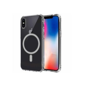 More TR Apple iPhone XS Max 6.5 Magsafe Şarj Özellikli Şeffaf Sert PC Zore Embos Telefon Kılıfı