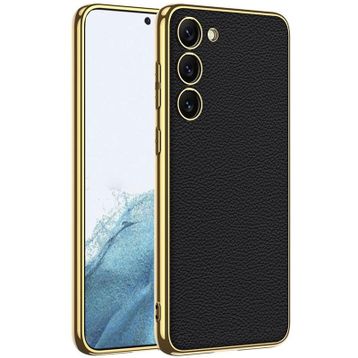 More TR Galaxy S23 Plus Deri Görünümlü Kenarları Elektroplating Kaplama Zore Fizyon Kapak Kılıf