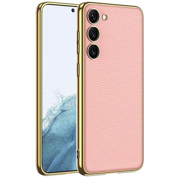 More TR Galaxy S23 Plus Deri Görünümlü Kenarları Elektroplating Kaplama Zore Fizyon Kapak Kılıf