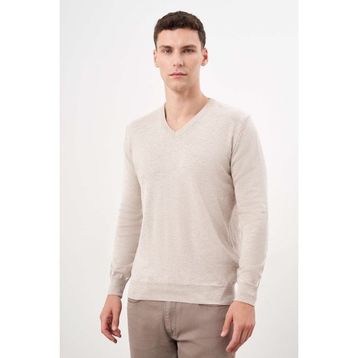 Morven Basic Dynamic Fit Rahat Kesim V Yaka Triko Bej Erkek Kazak