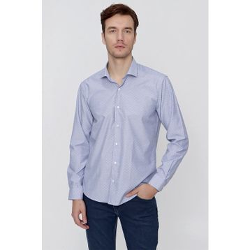 Morven Mavi Saldera Slim Fit Dar Kesim Erkek Gömlek