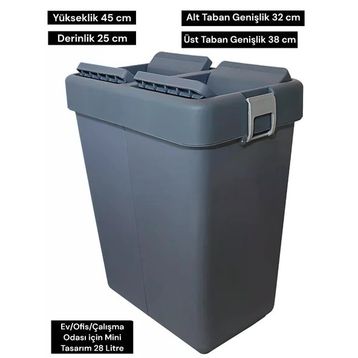 Motek Antrasit 28 Litre Mini Tasarım Geri Dönüşüm Ofis Çöp Kutusu