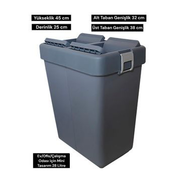 Motek Antrasit 28 Litre Mini Tasarım Geri Dönüşüm Ofis Çöp Kutusu