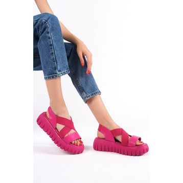Mubiano 733-PMB Pembe Kalın Tırtık Tabanlı Platform Kadın Sandalet