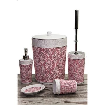 Mukko Home Polyester Dantel Pembe 5'li Banyo Seti