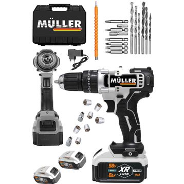 Müller Germany 58 V 8 Ah Çift Metal Şanzuman Bakır Sargılı Çift Akülü 27 Parça Şarjlı Matkap Vidalama