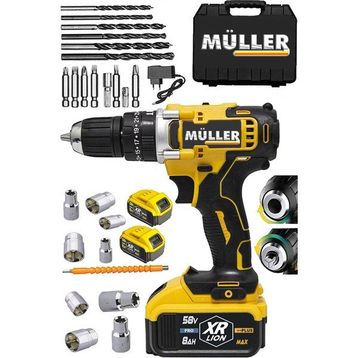 Müller Germany 58 V 8 Ah Çift Metal Şanzuman Bakır Sargılı Çift Akülü 27 Parça Şarjlı Matkap Vidalama