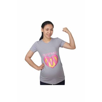 Mummy's Baby Super Mom Gri Hamile Tişört
