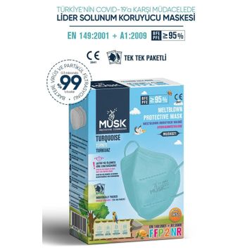 Musk Ffp2 Xs 10'lu Turkuaz Çocuk Maske