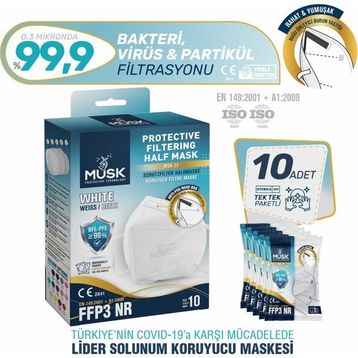 Musk Ffp3 N99 10'lu Beyaz Maske