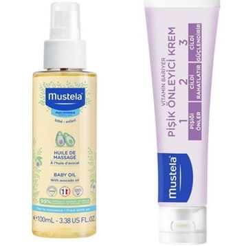 Mustela 100 ml Bebek Bakım Masaj Yağı + 100 ml Vitamin Barrier 1-2-3 Krem