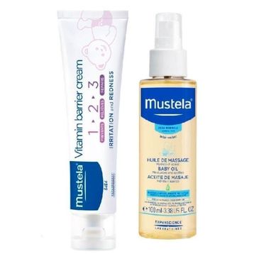 Mustela Baby 100 ml Oil Masaj Yağı + 100 ml Vitamin Barrier Cream 1.2.3 Pişik Kremi