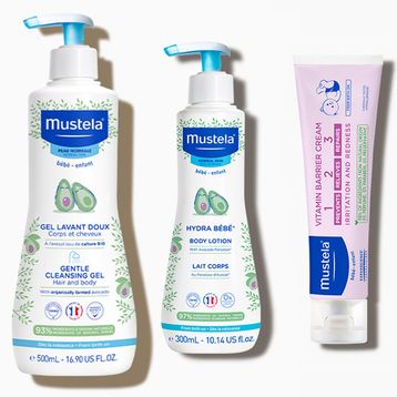 Mustela Gentle Cleansing Gel 500 ml Şampuan+Hydra Bebe Body Lotion 300 ml+1.2.3 50 ml Pişik Kremi