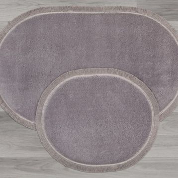 My Evilla Modern Dekoratif Jel Kaymaz Taban Peluş Gri Saçaklı Oval 60x100 Paspas Takımı