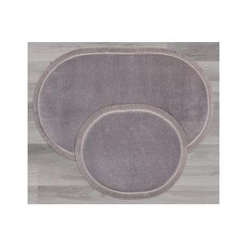 My Evilla Modern Dekoratif Jel Kaymaz Taban Peluş Gri Saçaklı Oval 60x100 Paspas Takımı