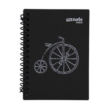 My Note Black Bisiklet Desenli A6 60 Siyah Yaprak Çizgisiz Spiralli Defter