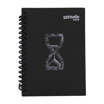 My Note Black Kum Saati Desenli A6 60 Siyah Yaprak Çizgisiz Spiralli Defter