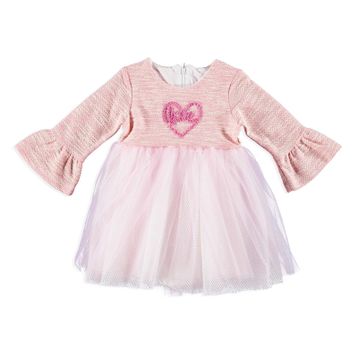 Mymio Pembe Penye Astarlı Kalp Süzene Nakışlı Kız Bebek Elbise