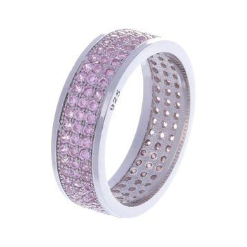 Nagıss 3 Sıra Tamtur Pembe Zirkon Taşlı 925 Ayar Gümüş Kadın Yüzük