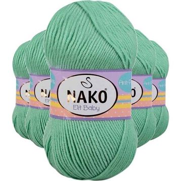 Nako 10001 Elite Baby 5 Adet Siyam Yeşili El Örgü İpi Tüylenmeyen Bebek Yünü