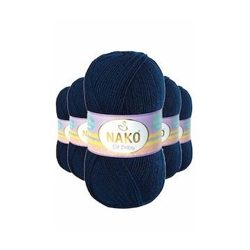 Nako 10094 5 Adet Lacivert Elite Baby El Örgü İpi Tüylenmeyen Bebek Yünü