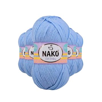 Nako 10305 Elite Baby 5 Adet Mavi El Örgü İpi Tüylenmeyen Bebek Yünü