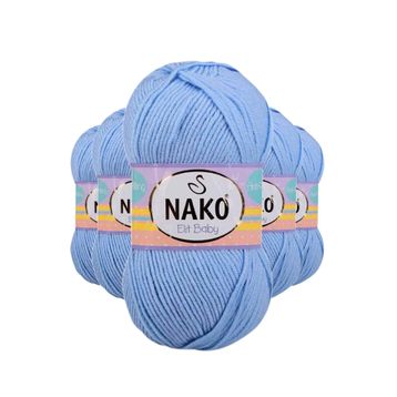 Nako 10305 Elite Baby 5 Adet Mavi El Örgü İpi Tüylenmeyen Bebek Yünü