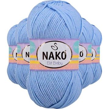 Nako 10305 Elite Baby 5 Adet Mavi El Örgü İpi Tüylenmeyen Bebek Yünü