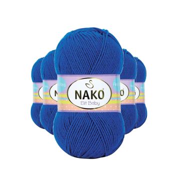 Nako 10346 Elite Baby 5 Adet Saks Mavi El Örgü İpi Tüylenmeyen Bebek Yünü