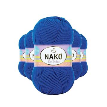 Nako 10346 Elite Baby 5 Adet Saks Mavi El Örgü İpi Tüylenmeyen Bebek Yünü