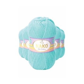 Nako 10535 5 Adet Açık Turkuaz Elite Baby El Örgü İpi Tüylenmeyen Bebek Yünü