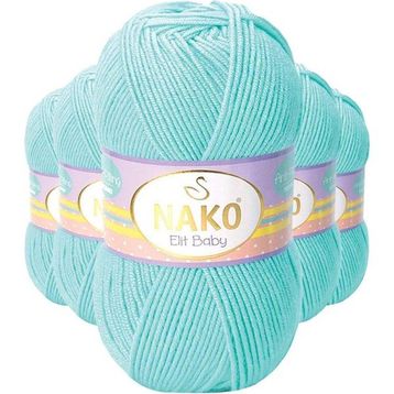 Nako 10535 5 Adet Açık Turkuaz Elite Baby El Örgü İpi Tüylenmeyen Bebek Yünü