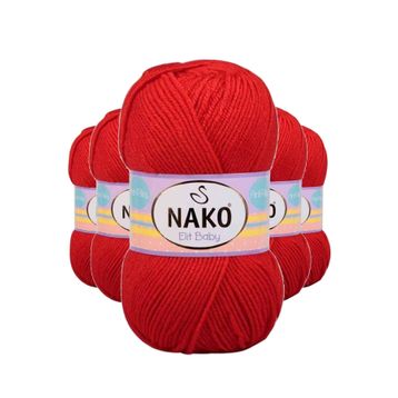Nako 207 5 Adet Alev Kırmızı Elite Baby El Örgü İpi Tüylenmeyen Bebek Yünü