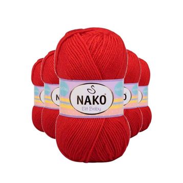 Nako 207 5 Adet Alev Kırmızı Elite Baby El Örgü İpi Tüylenmeyen Bebek Yünü