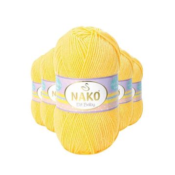 Nako 2857 5 Adet Sarı Elite Baby El Örgü İpi Tüylenmeyen Bebek Yünü