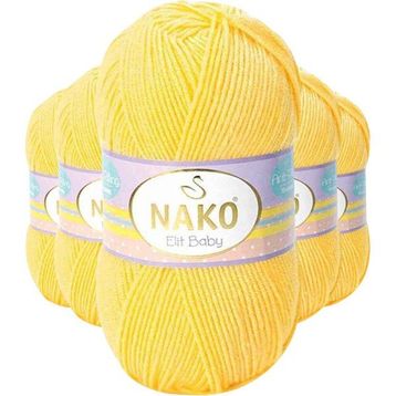 Nako 2857 5 Adet Sarı Elite Baby El Örgü İpi Tüylenmeyen Bebek Yünü