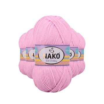 Nako 6936 5 Adet Açık Pembe Elite Baby El Örgü İpi Tüylenmeyen Bebek Yünü