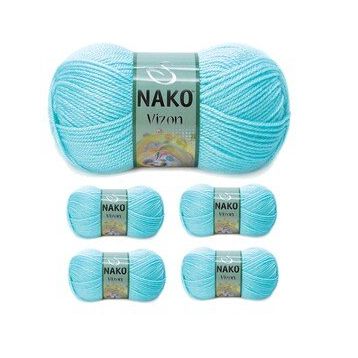 Nako No: 10535 Vizon Premium Akrilik 5 Adet Açık Turkuaz El Örgü İpi Yünü